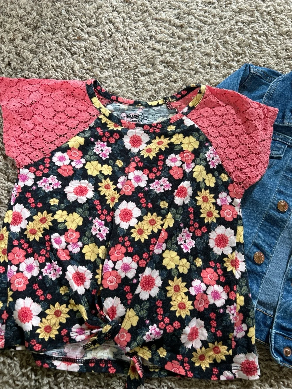 BCBGirls Blue Denim Jacket (6) with Black Floral Top by Maurices (7)